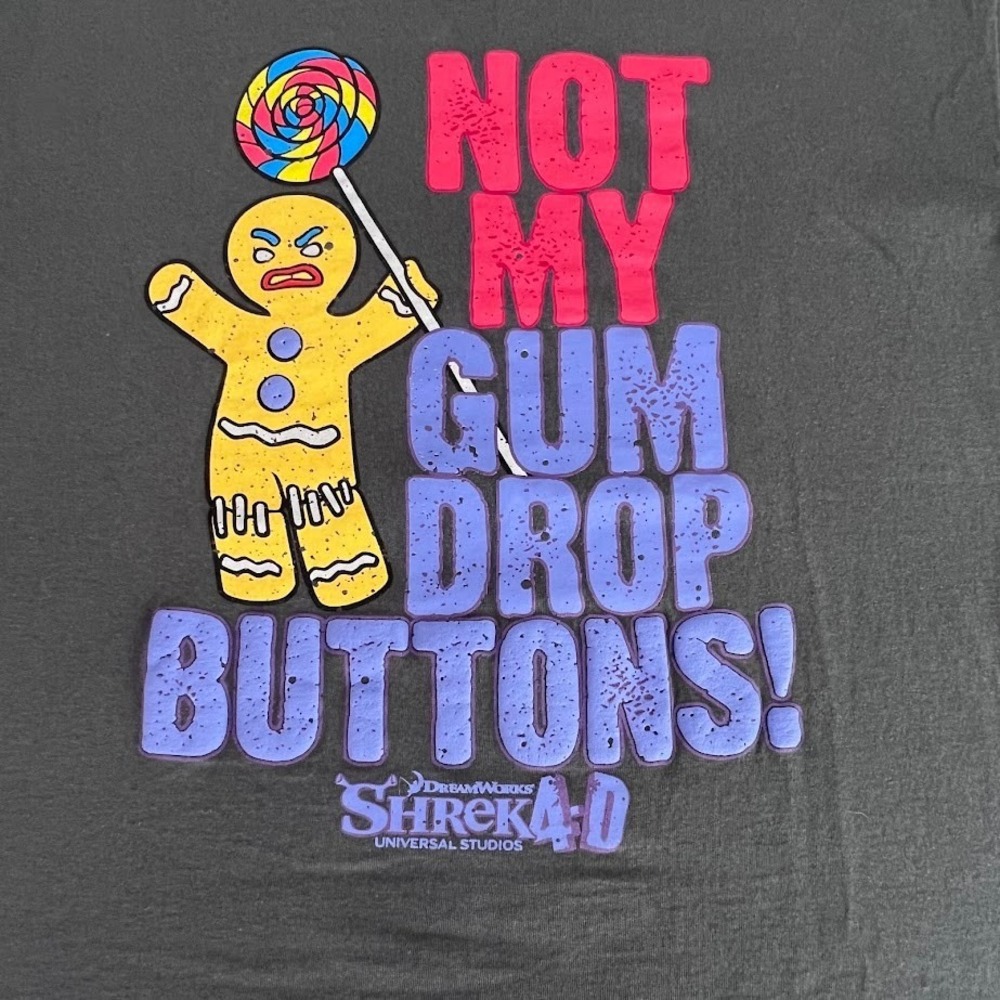 Shrek Gingy Not My Gumdrop‎ Buttons Graphic Tee XL Gray Universal Studios - Picture 2 of 5
